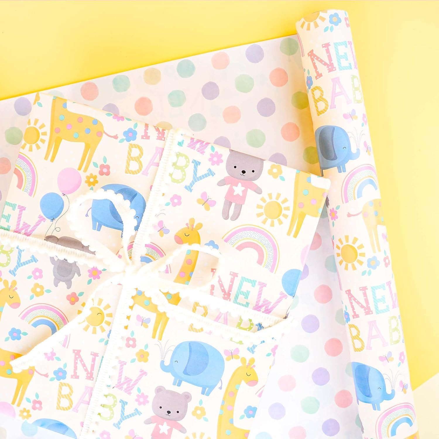 WRAPLA Bright Wrapping Paper, Balloons Dots For kid Birthday & Baby shower