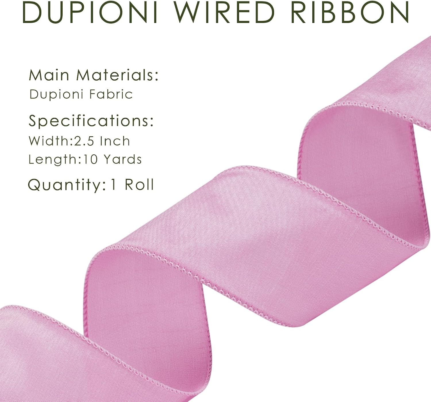 Moss Ribbon Wired 1 Inch x 10 Yards, Dupioni Christmas Decor