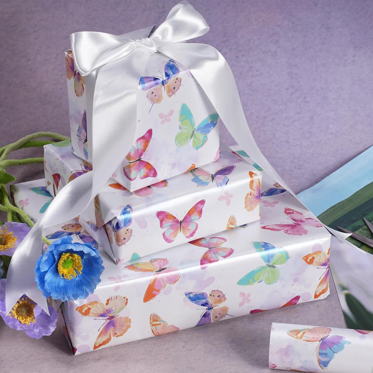 WRAPLA Butterfly Wrapping Paper for Girls Women Birthdays 43cm x 10m