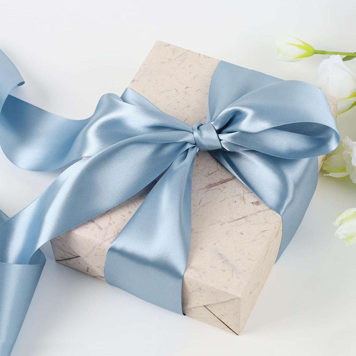 Light Blue Satin Ribbon 3 Inch 10 Yards Double Faced Luxury Baby Blue Silk Ribbon for Gift Wrapping Flower Bouquets Bow Christmas Wedding Party Decoration