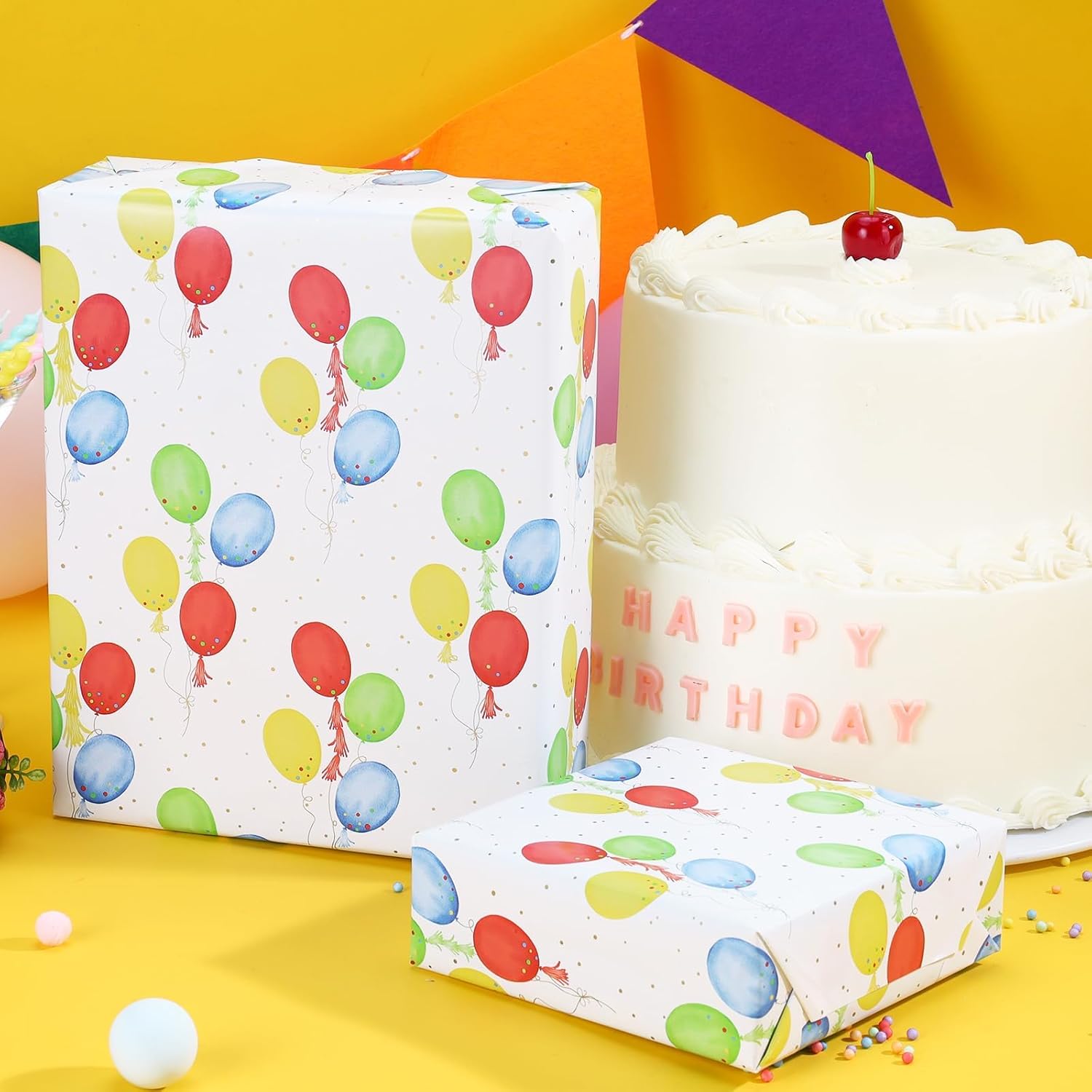WRAPLA Birthday Balloons Wrapping Paper for Boys Girls 43cm x 10m