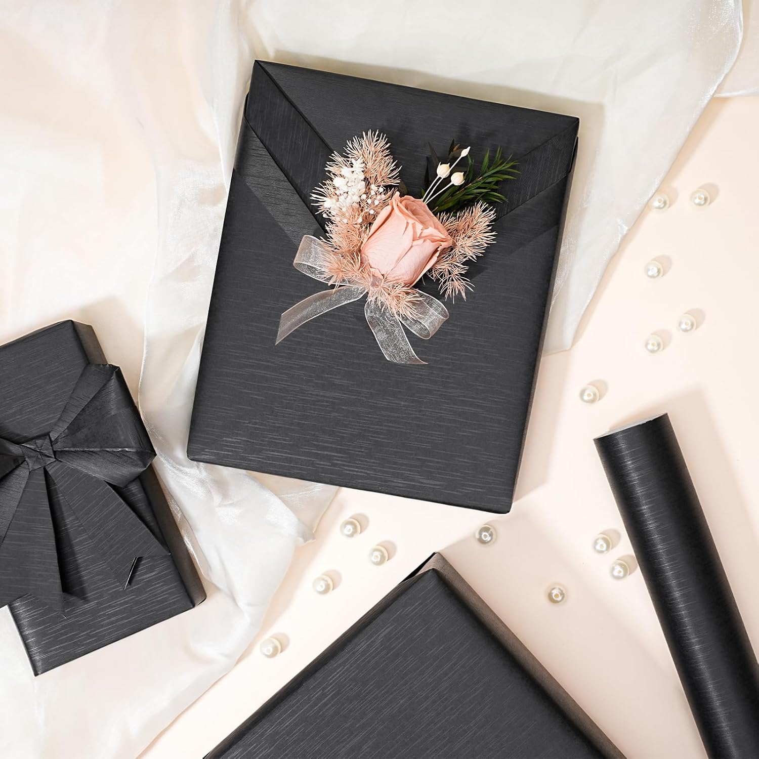 WRAPLA Black Kraft Wrapping Paper Solid Color Matte Textured Paper