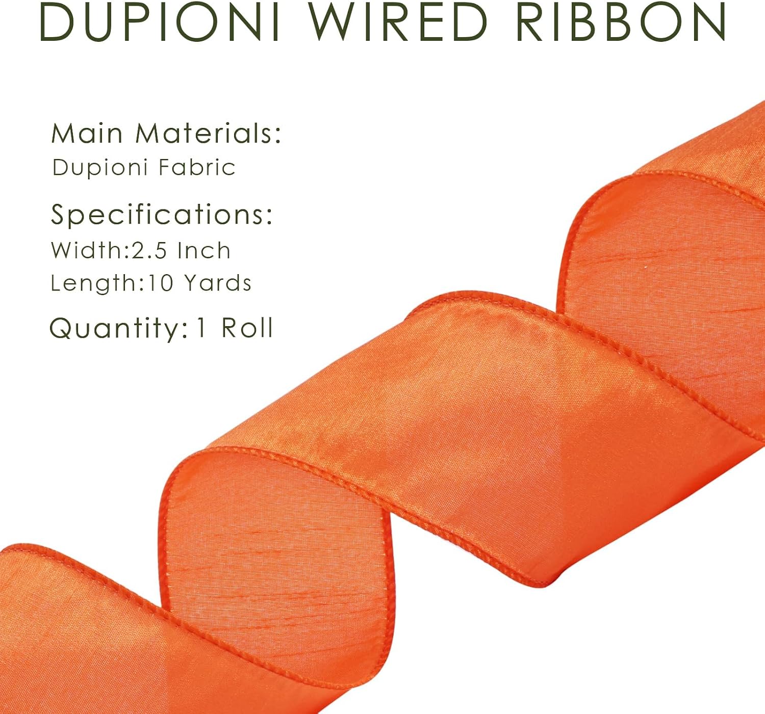 Moss Ribbon Wired 1 Inch x 10 Yards, Dupioni Christmas Decor