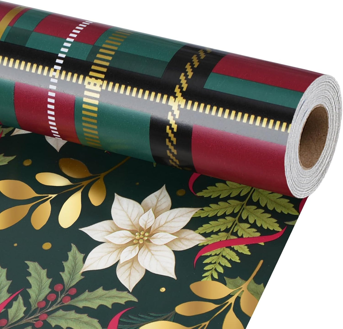 WRAPLA Reversible Christmas Wrapping Paper, Candy Cane Stripes 43cm x 10m