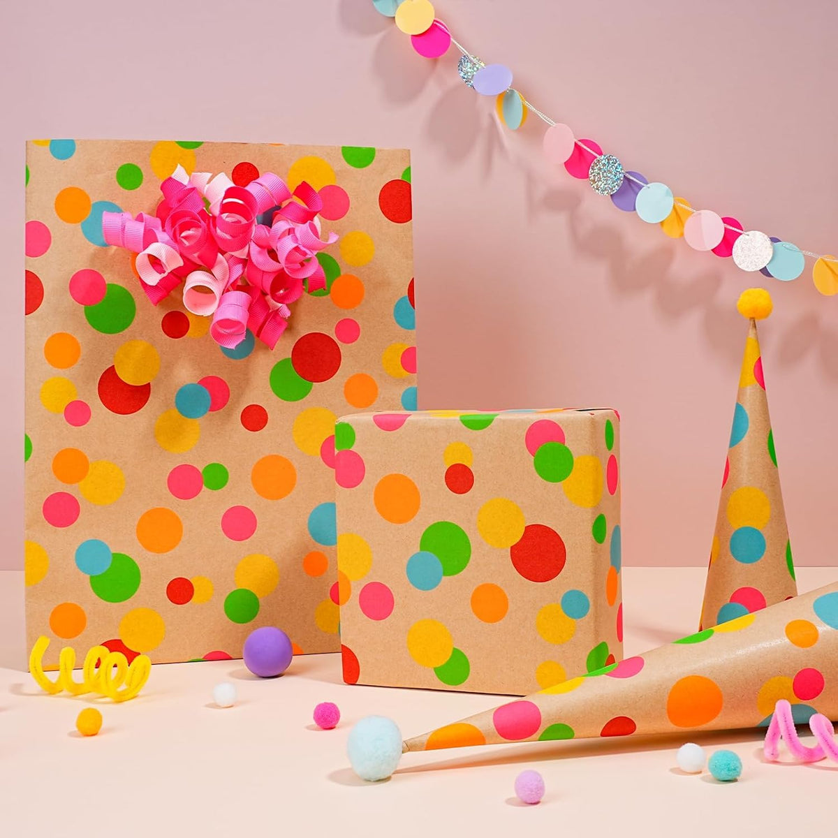 WRAPLA Kraft Birthday Wrapping Paper Colorful Balloons Design for Holiday