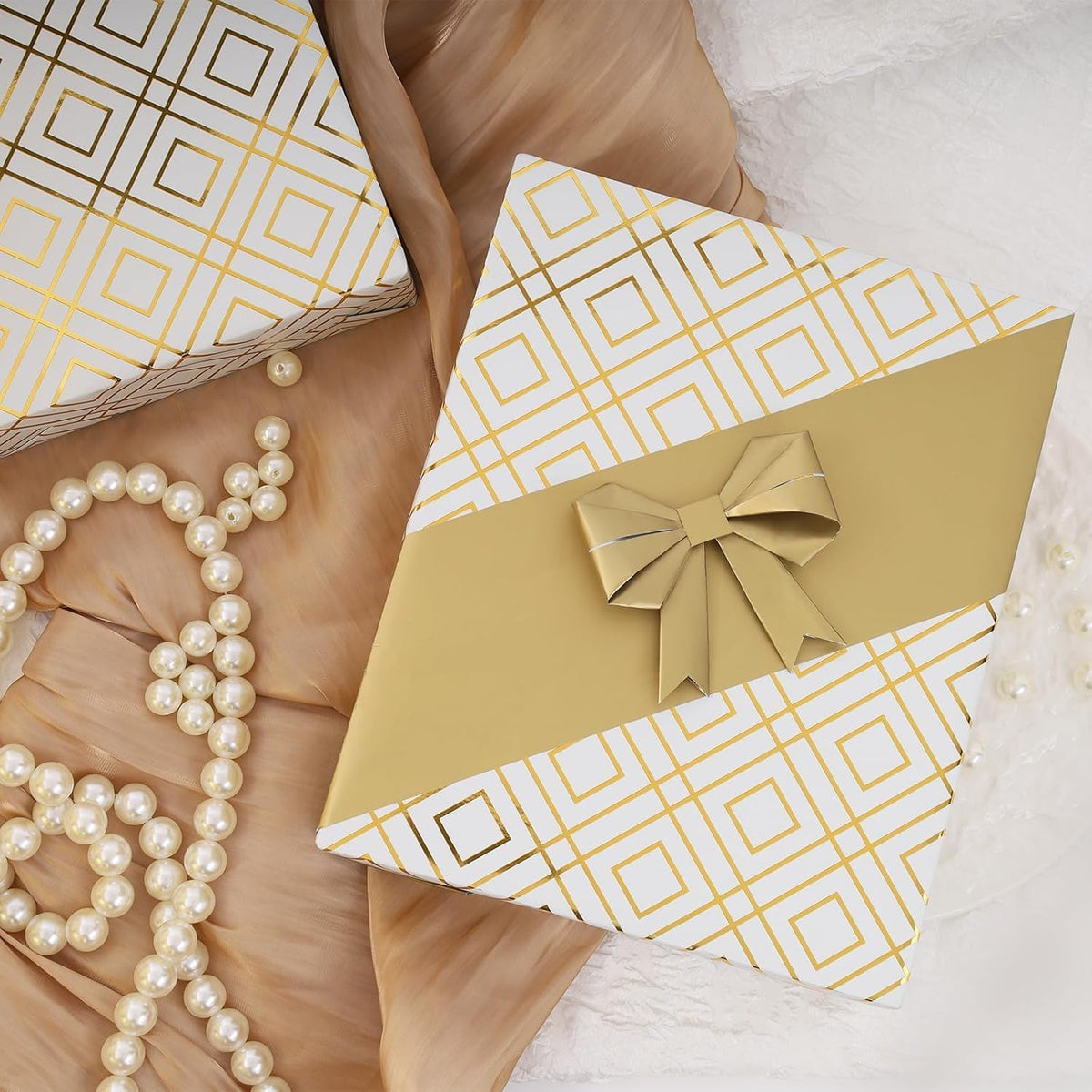 WRAPLA Luxury Wrapping Paper, White Gold Botanical Foil for Wedding Gifts