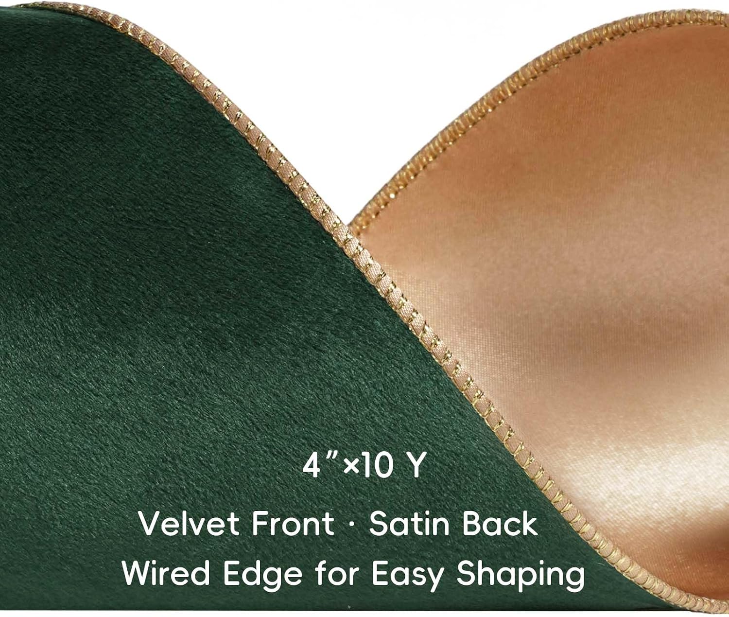 Black Velvet Wired Ribbon, Gold Edge, Gold Satin Back, 4 Inch