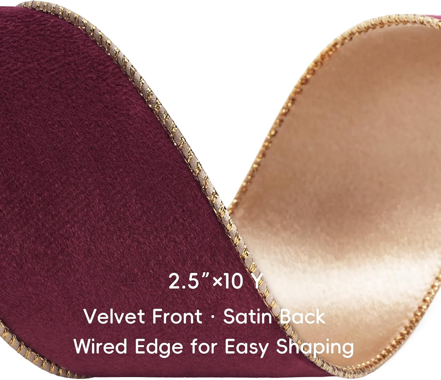 Black Velvet Wired Ribbon, Gold Edge, Gold Satin Back, 4 Inch