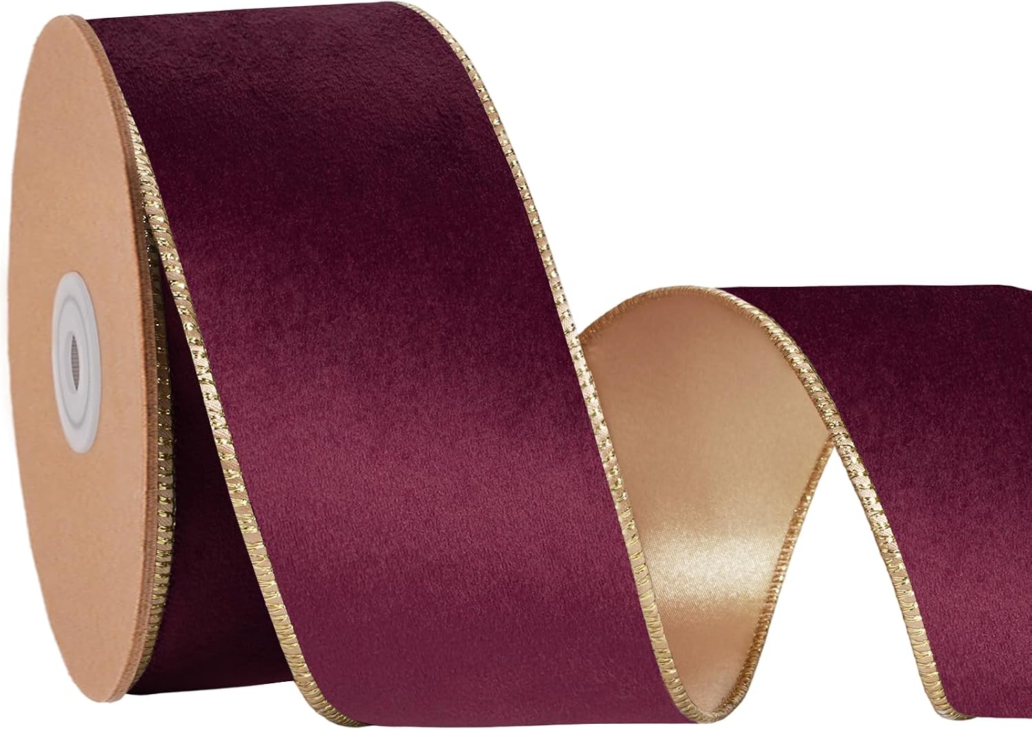 Black Velvet Wired Ribbon, Gold Edge, Gold Satin Back, 4 Inch
