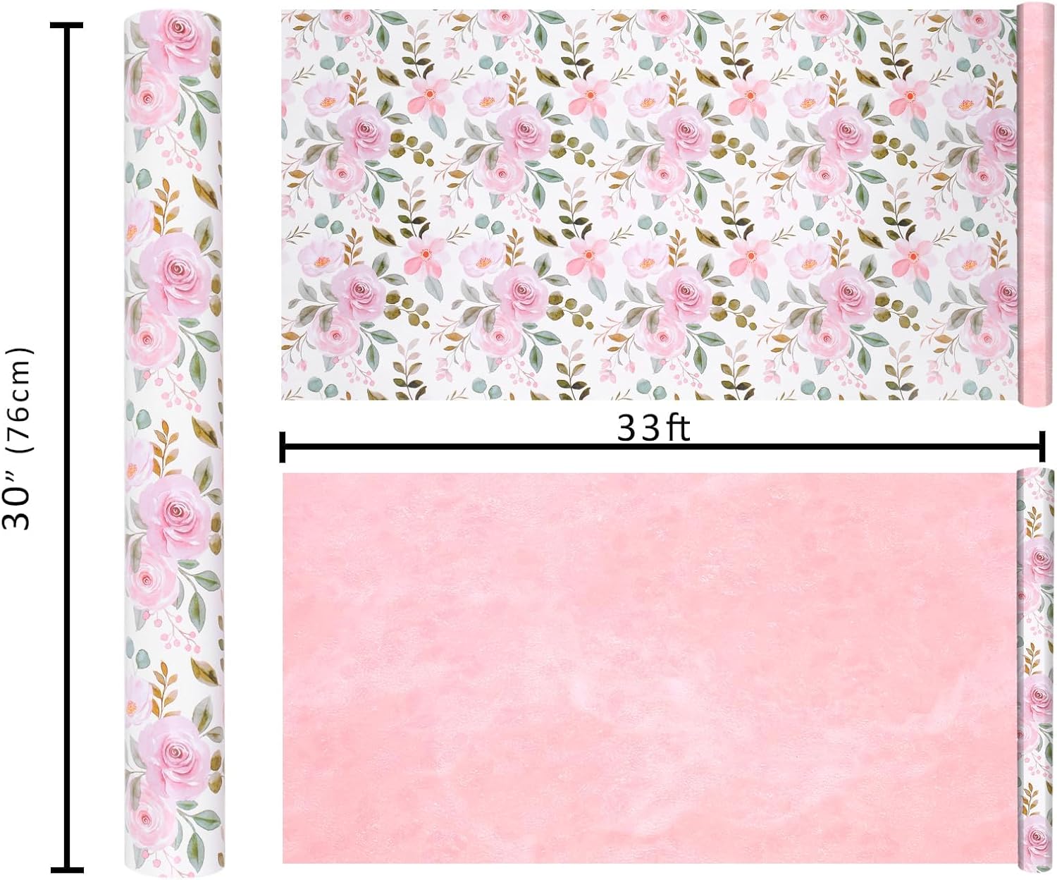 WRAPLA Reversible Wrapping Paper, Blue Floral Pearlescent Print 43cm x 10m