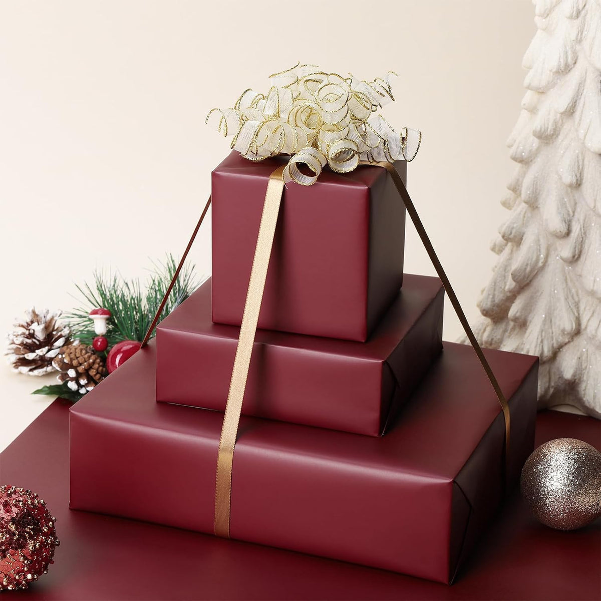 WRAPLA Burgundy Matte Metallic Wrapping Paper, Solid Color Gift Wrap