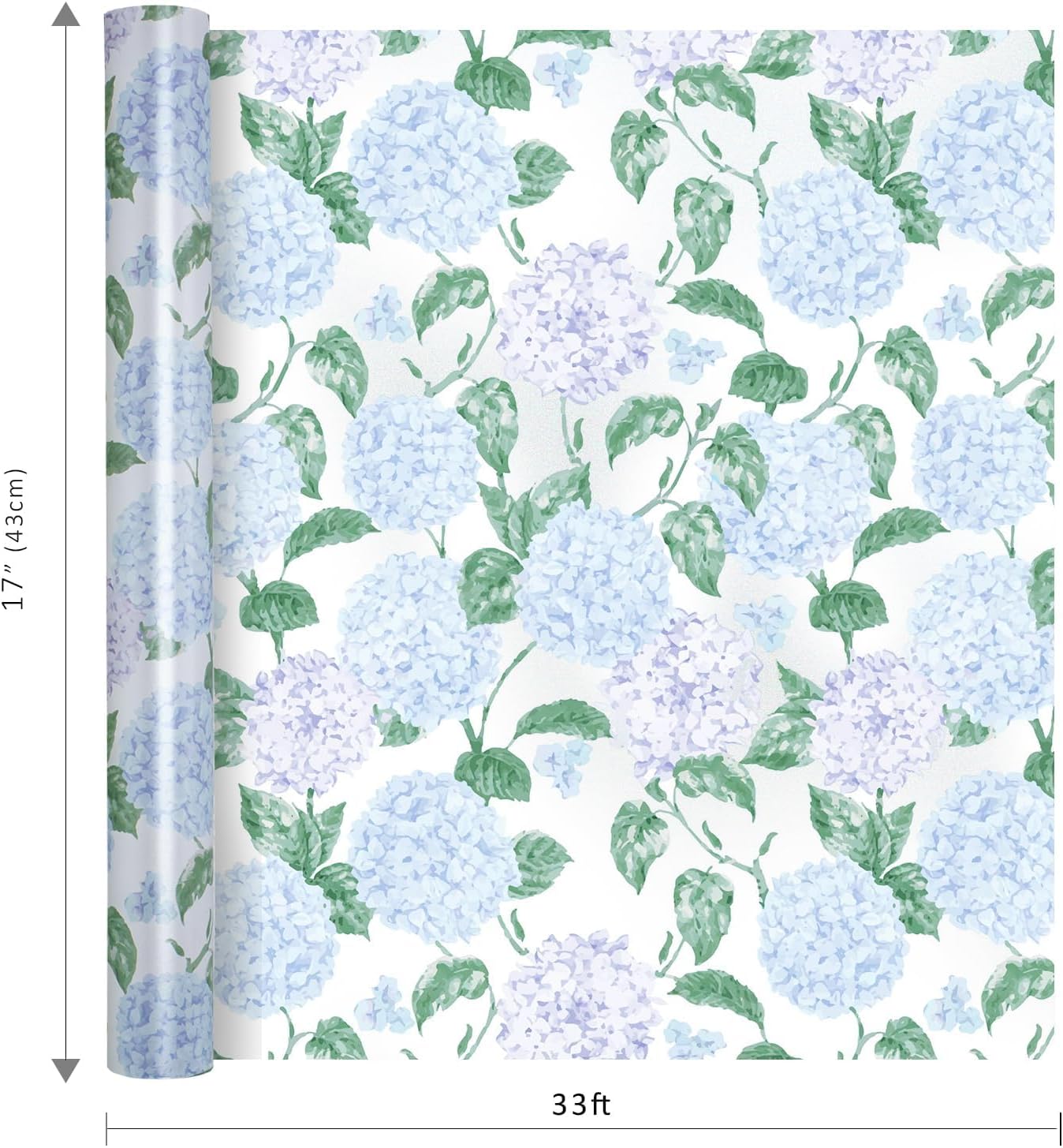 WRAPLA Reversible Wrapping Paper, Blue Floral Pearlescent Print 43cm x 10m