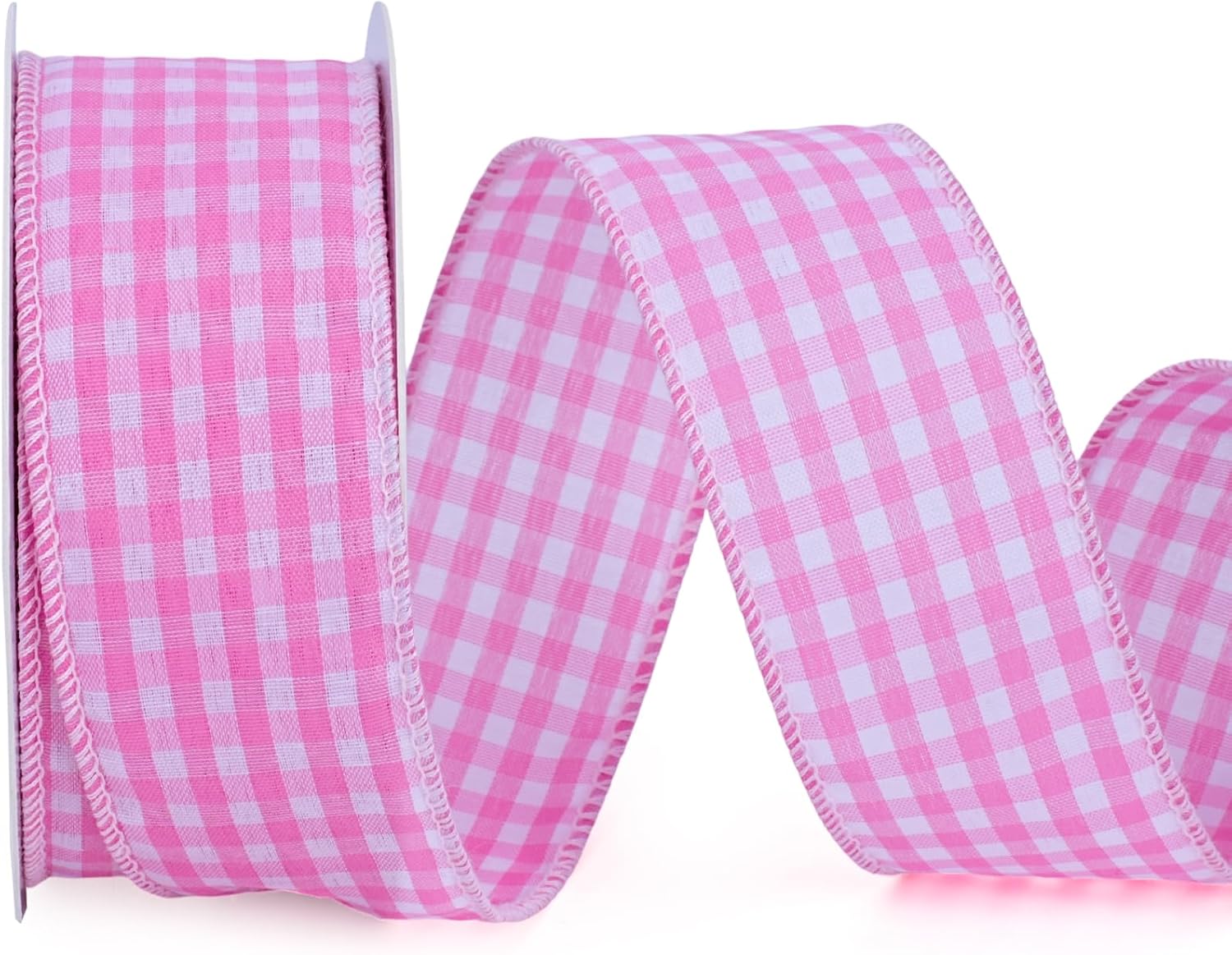 Pink Gingham Burlap Ribbon Wired 1.5 Inch x 10 Yards