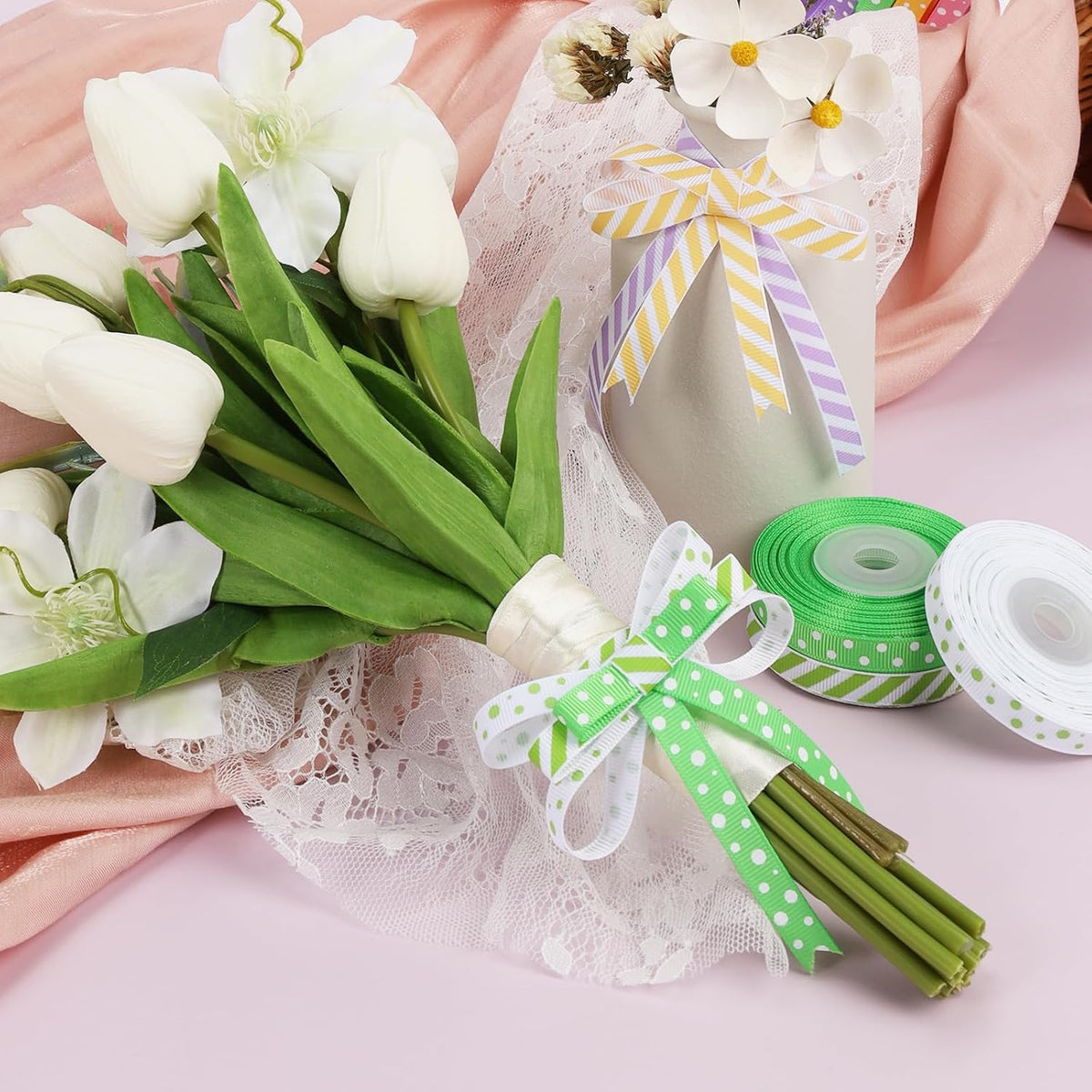 3/8" Polka Dot Grosgrain Ribbon Set 100 Yards for Wedding Gifts