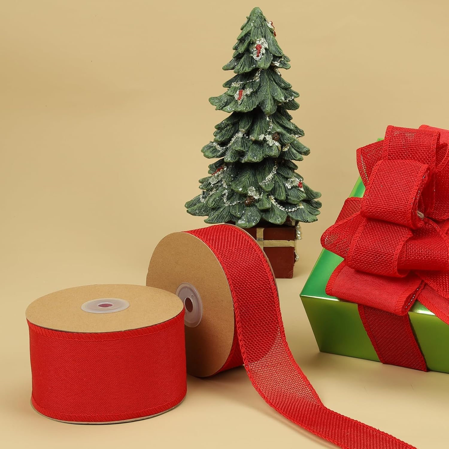1.5 Inch Natural Burlap Wired Ribbon, Christmas & Gift Wrapping