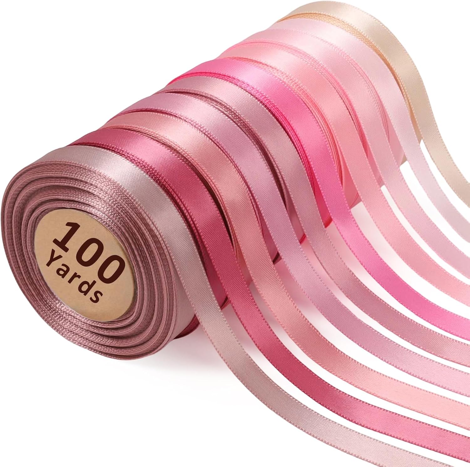 Double Faced Rainbow Satin Ribbon Set, 3/8" x 100 Yards, 10 Rolls