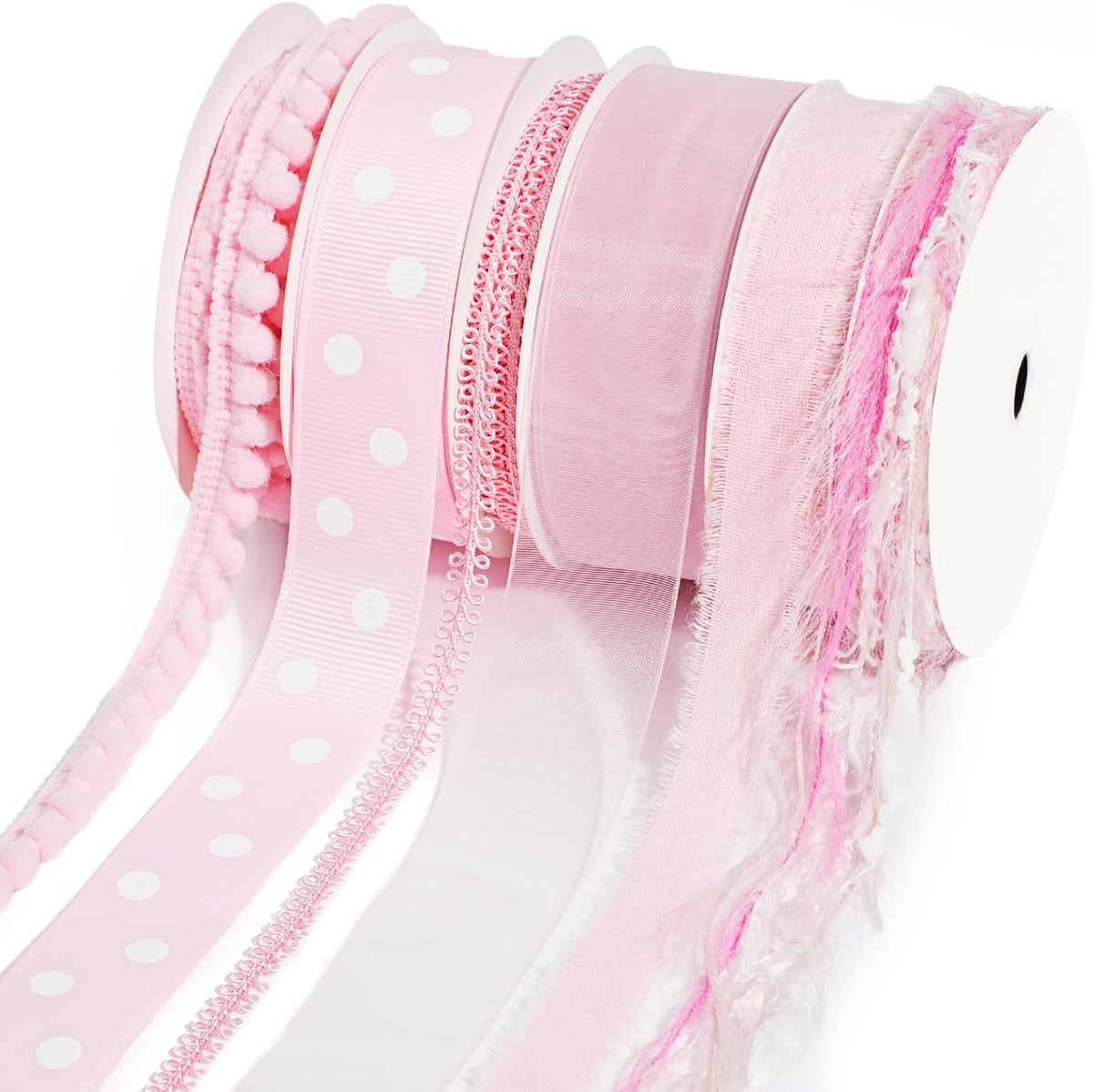 Black Ribbons for Crafts 6 Rolls, 30 Yards, Polka Dot & Glitter