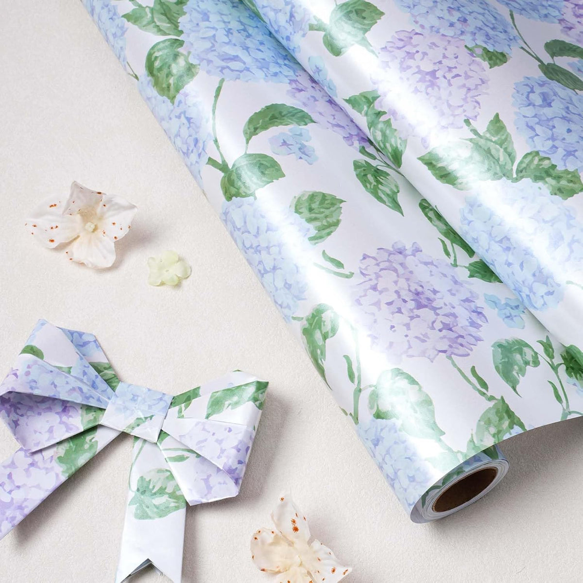 WRAPLA Reversible Wrapping Paper, Blue Floral Pearlescent Print 43cm x 10m