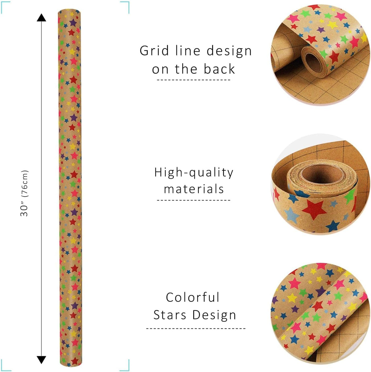 WRAPLA Kraft Birthday Wrapping Paper Colorful Balloons Design for Holiday