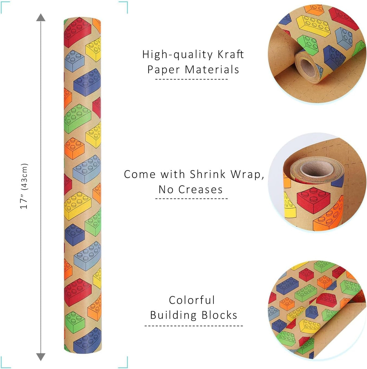 WRAPLA Kraft Birthday Wrapping Paper Colorful Balloons Design for Holiday