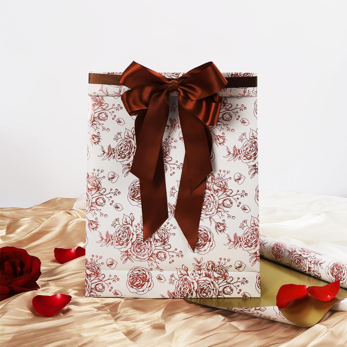 WRAPLA Luxury Wrapping Paper, White Gold Botanical Foil for Wedding Gifts