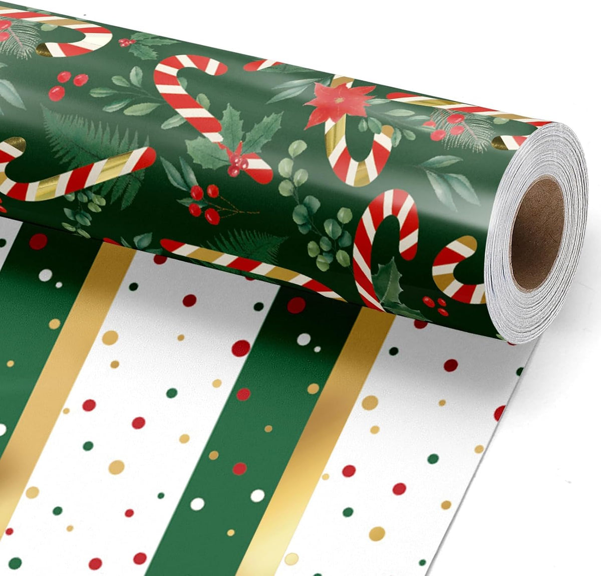 WRAPLA Reversible Christmas Wrapping Paper, Candy Cane Stripes 43cm x 10m