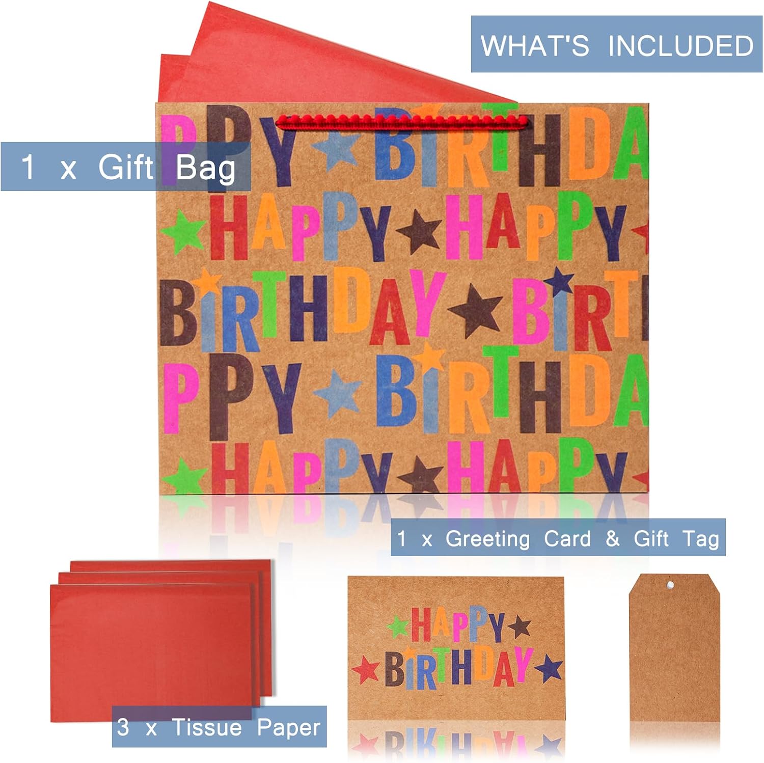 WRAPLA 13" Large Dinosaur Birthday Gift Bag, Blue Holographic Design