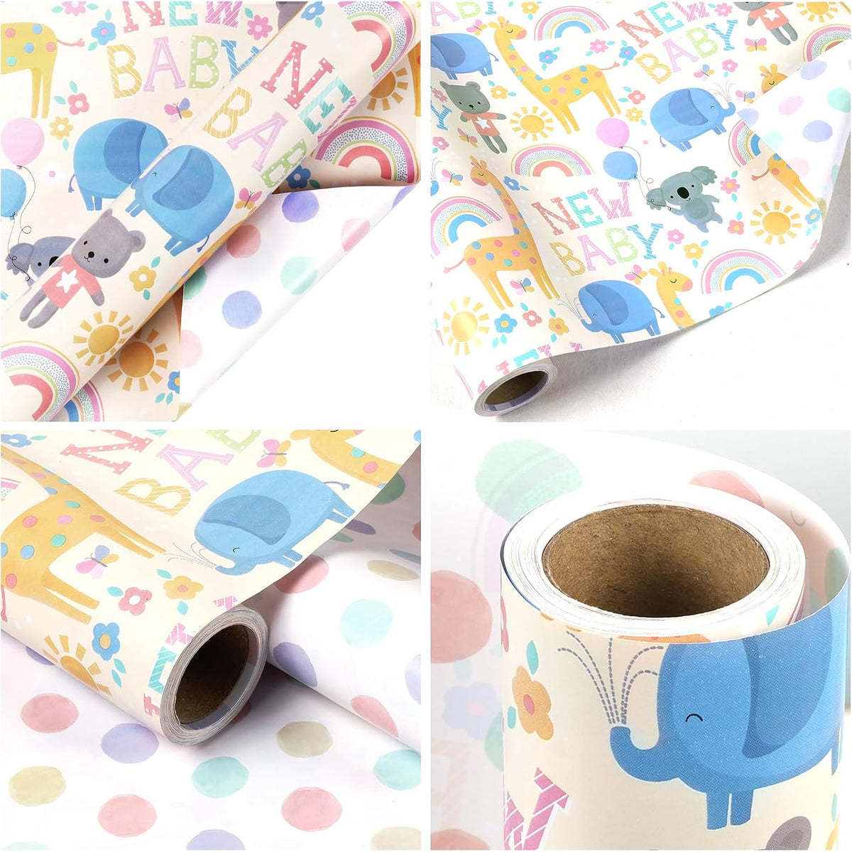 WRAPLA Bright Wrapping Paper, Balloons Dots For kid Birthday & Baby shower