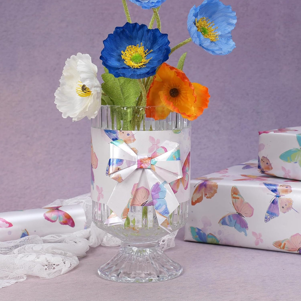 WRAPLA Butterfly Wrapping Paper for Girls Women Birthdays 43cm x 10m