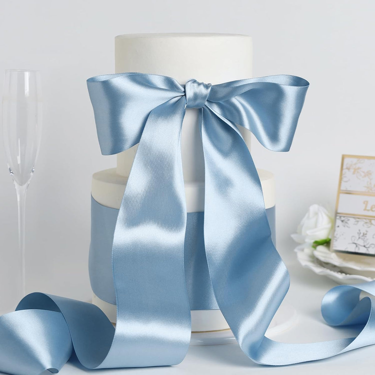 Light Blue Satin Ribbon 3 Inch 10 Yards Double Faced Luxury Baby Blue Silk Ribbon for Gift Wrapping Flower Bouquets Bow Christmas Wedding Party Decoration