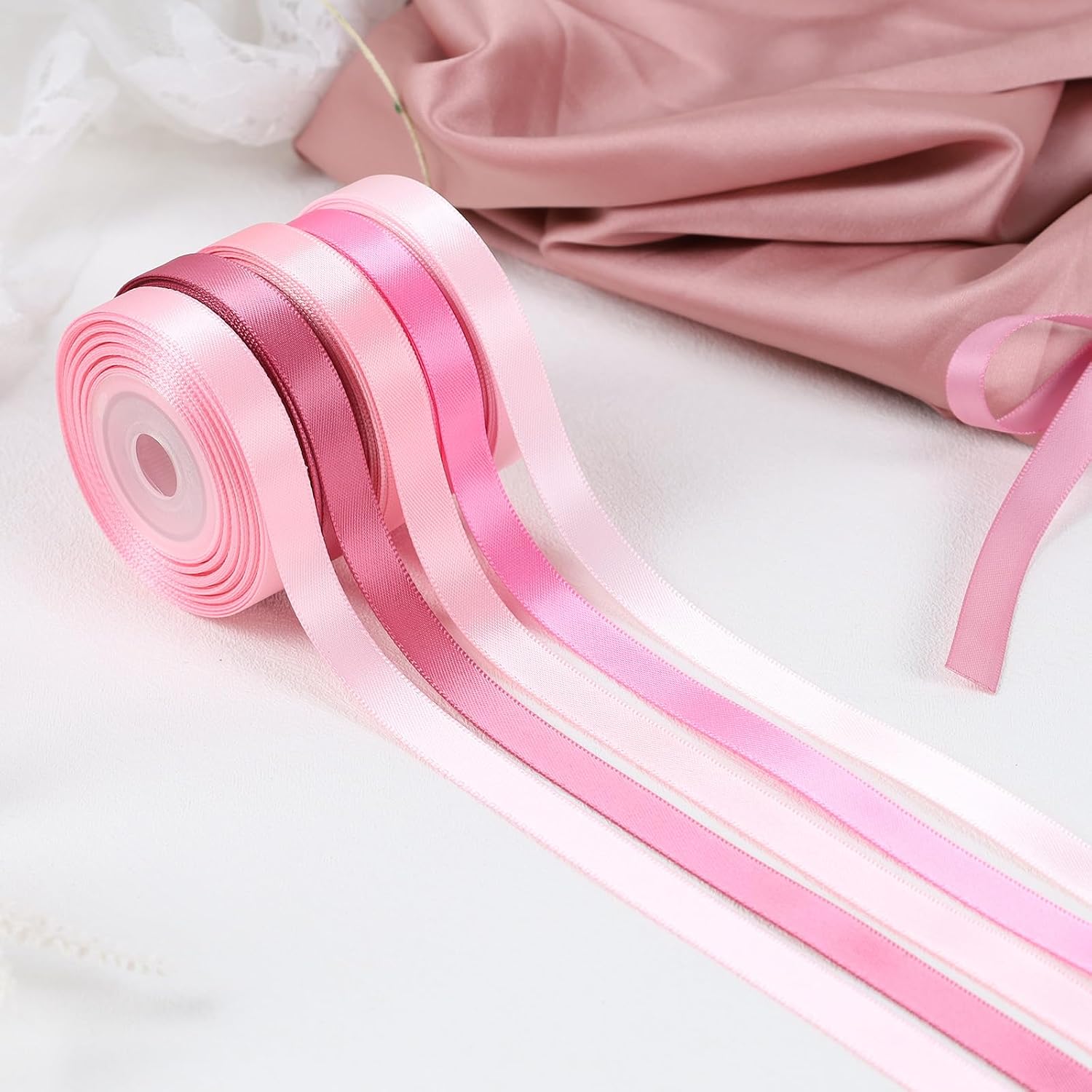 Double Faced Rainbow Satin Ribbon Set, 3/8" x 100 Yards, 10 Rolls