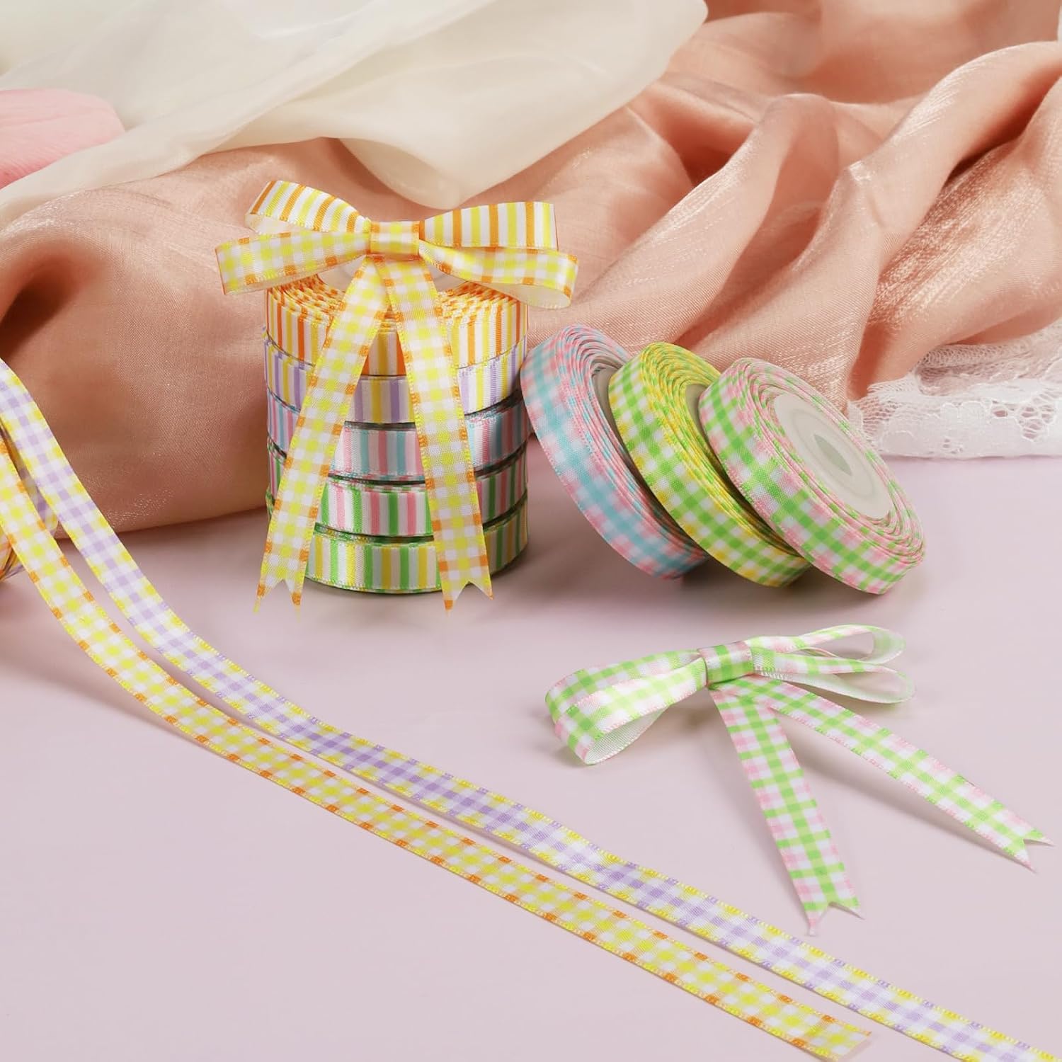Double Faced Rainbow Satin Ribbon Set, 3/8" x 100 Yards, 10 Rolls