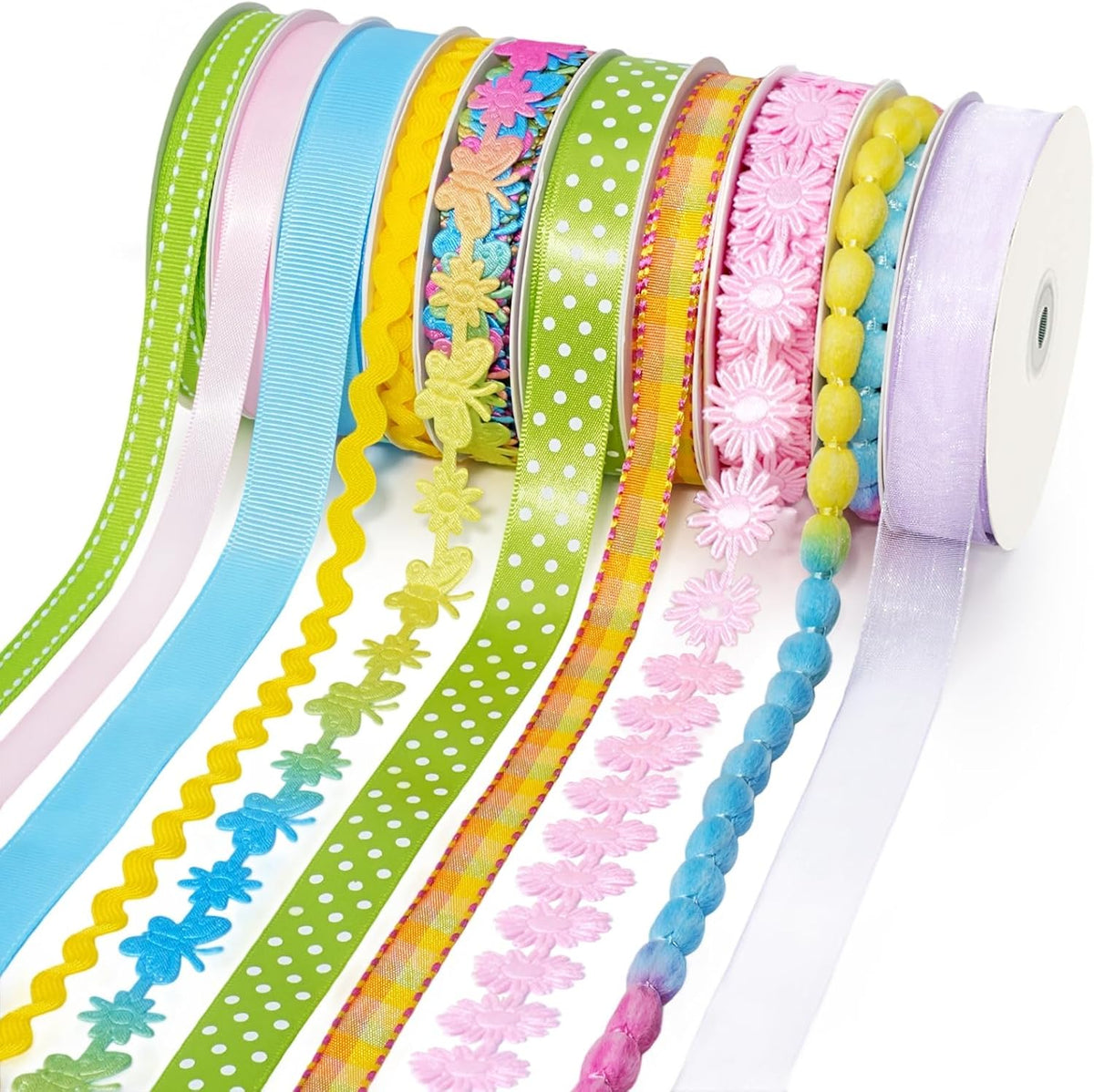 Black Ribbons for Crafts 6 Rolls, 30 Yards, Polka Dot & Glitter