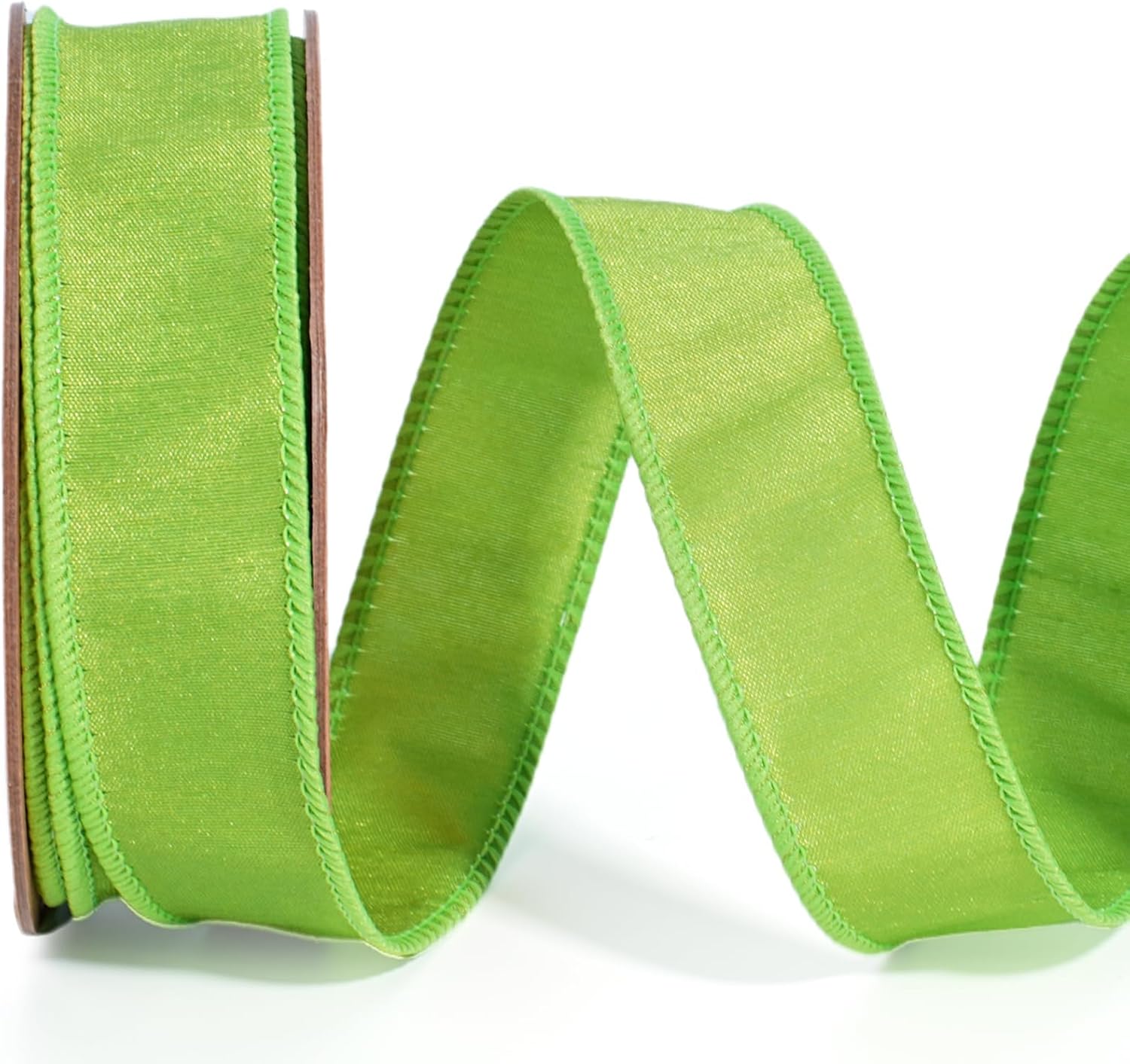 Moss Ribbon Wired 1 Inch x 10 Yards, Dupioni Christmas Decor