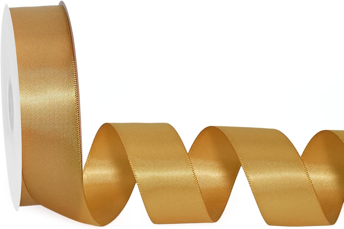 Gold Satin Ribbon 1 Inch x 100 Yards - Double Sided Silk Ribbon for Gift Wrapping Wedding Decoration Bows Bouquet Floral Arrangement Crafts