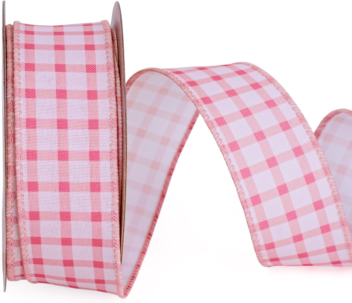 Pink Gingham Burlap Ribbon Wired 1.5 Inch x 10 Yards