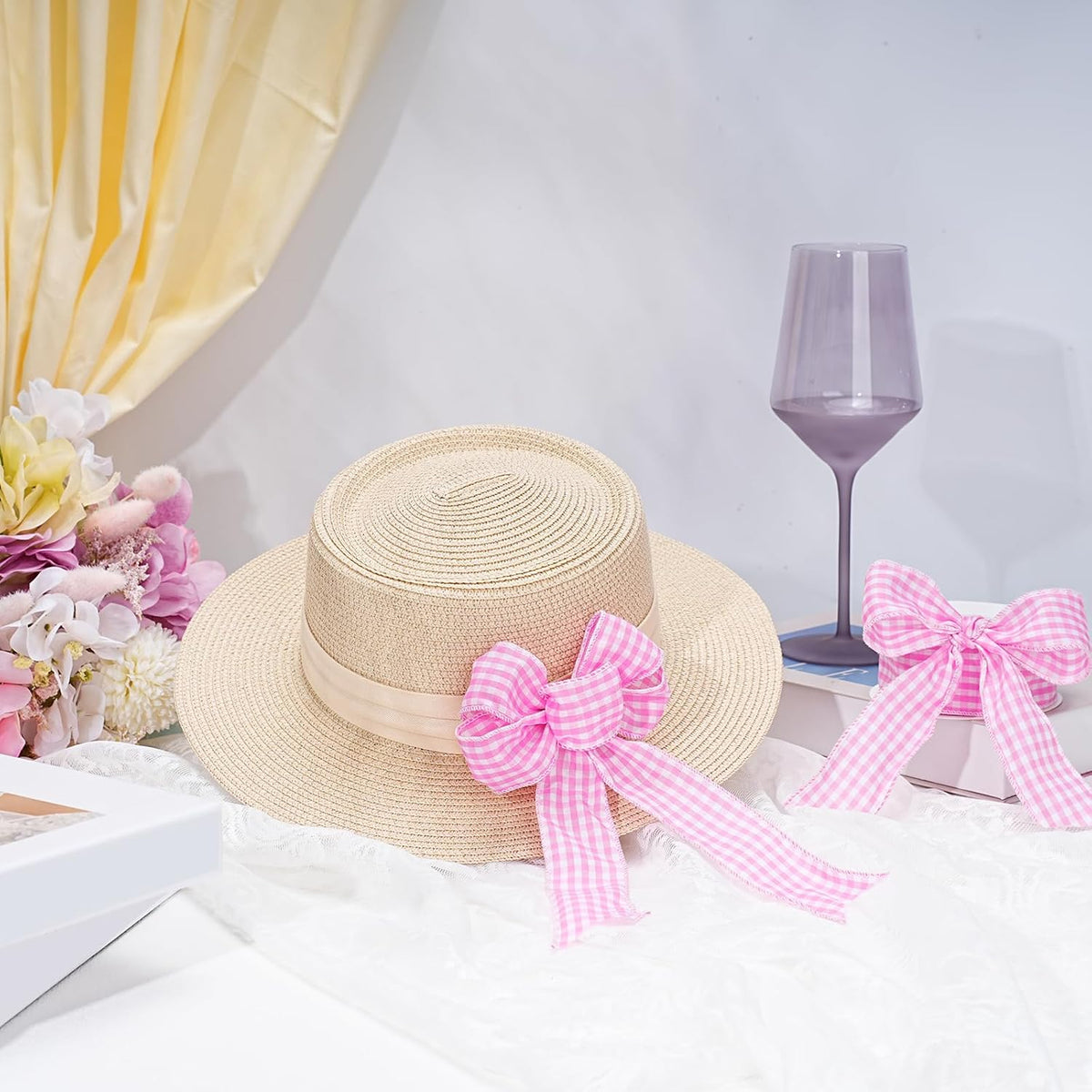 Pink Gingham Burlap Ribbon Wired 1.5 Inch x 10 Yards