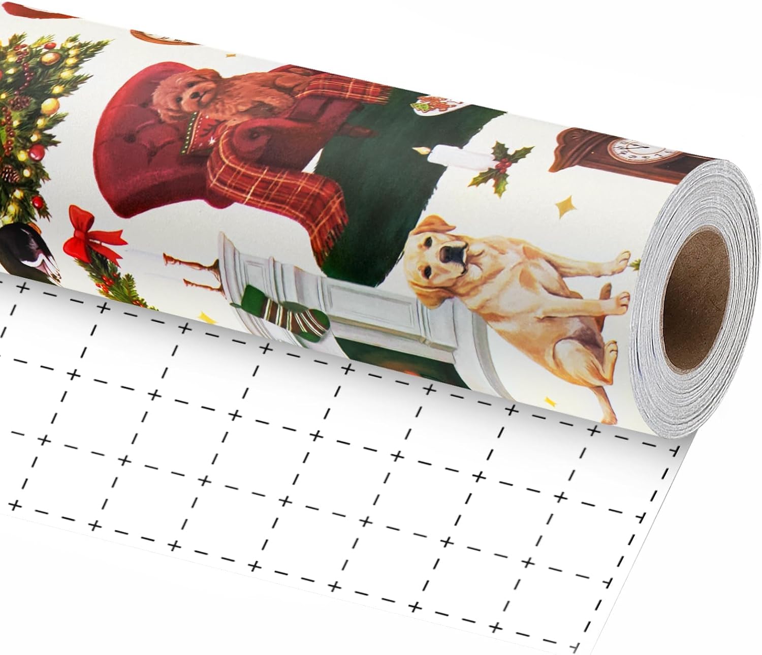 WRAPLA Reversible Christmas Wrapping Paper, Cozy Dog Holiday 43cm x 10m