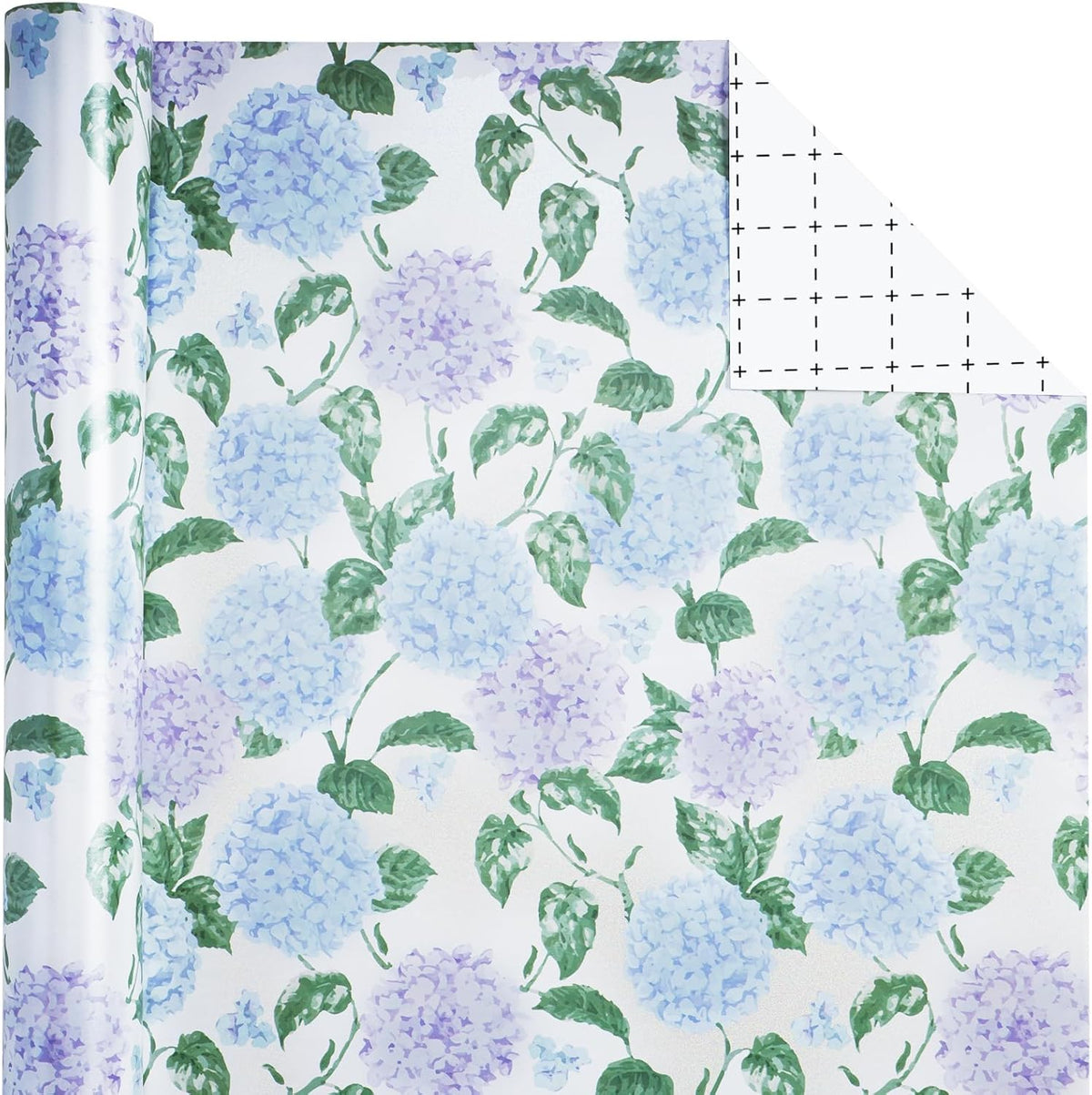 WRAPLA Reversible Wrapping Paper, Blue Floral Pearlescent Print 43cm x 10m