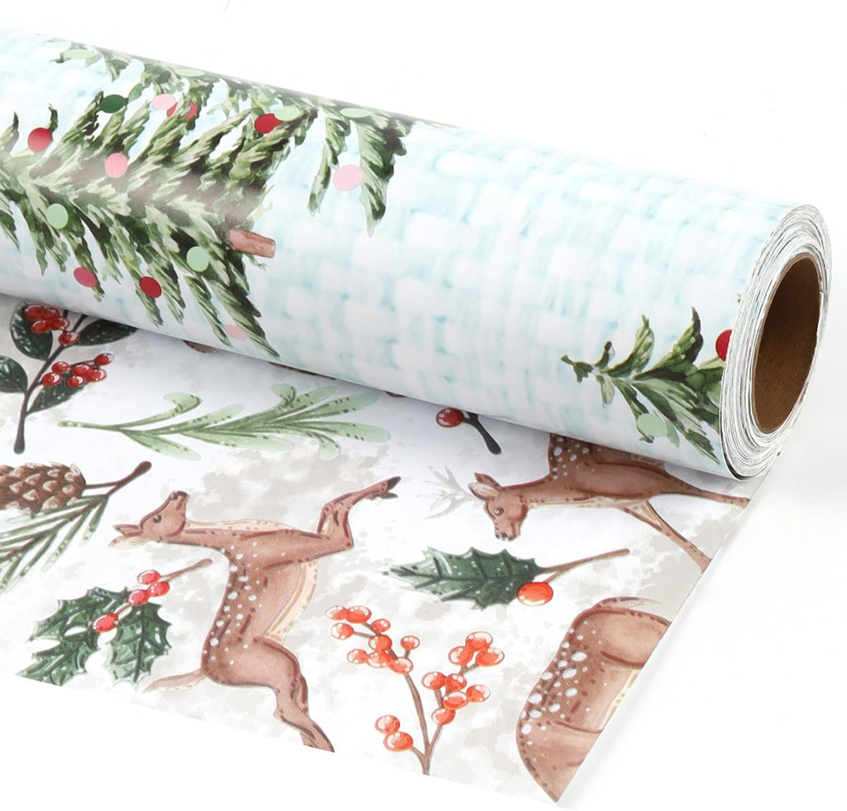 WRAPLA Christmas Wrapping Paper Doe Floral and Tree Design Gift Wrap