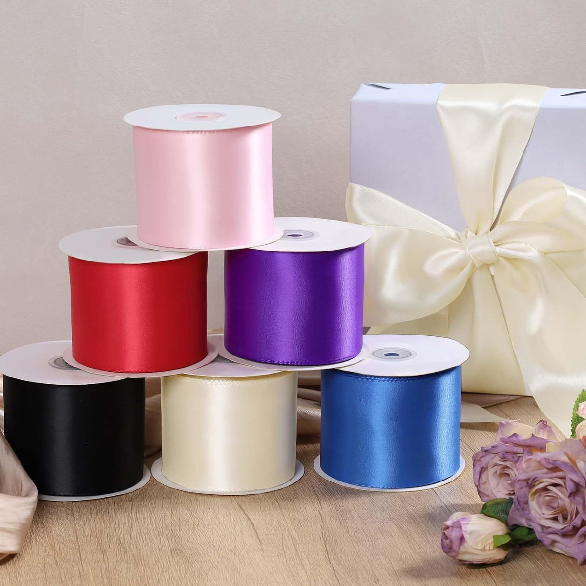 Gold Satin Ribbon 1 Inch x 100 Yards - Double Sided Silk Ribbon for Gift Wrapping Wedding Decoration Bows Bouquet Floral Arrangement Crafts