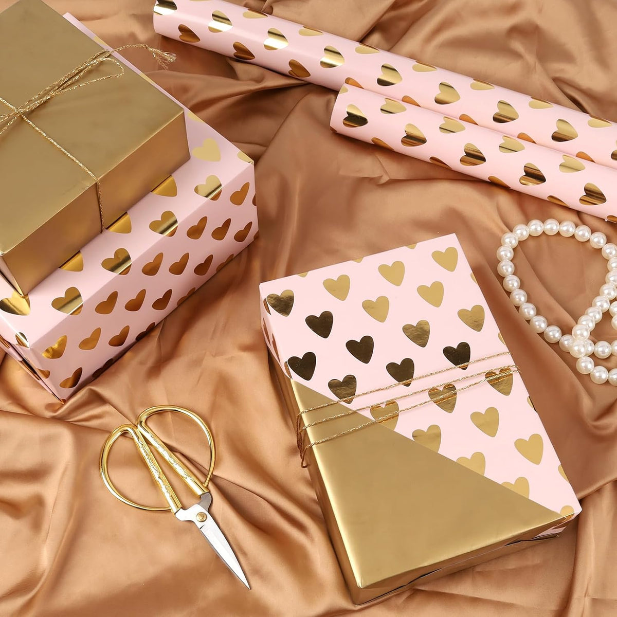 WRAPLA Luxury Wrapping Paper, White Gold Botanical Foil for Wedding Gifts