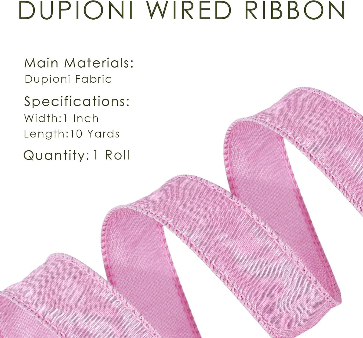 Moss Ribbon Wired 1 Inch x 10 Yards, Dupioni Christmas Decor