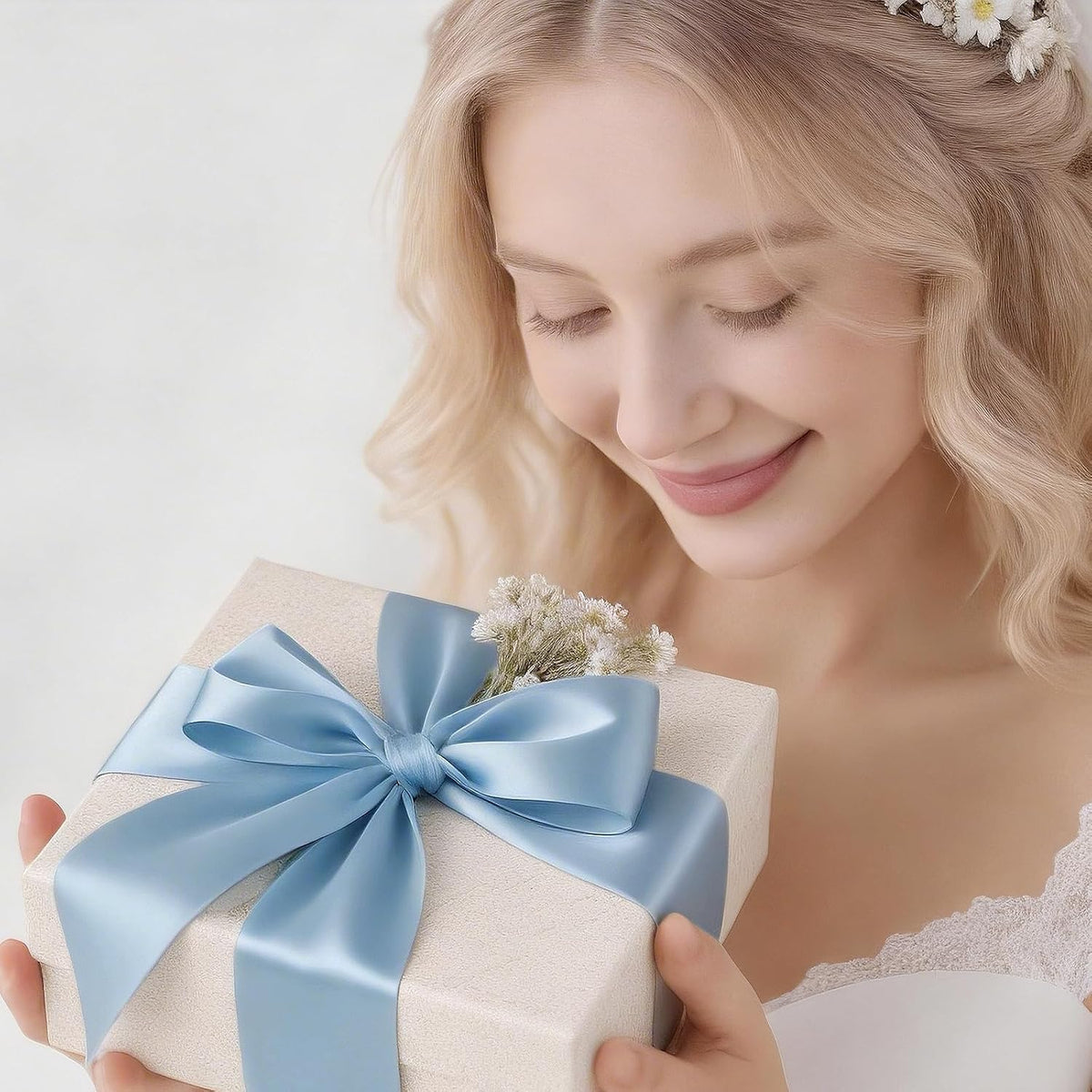 Light Blue Satin Ribbon 3 Inch 10 Yards Double Faced Luxury Baby Blue Silk Ribbon for Gift Wrapping Flower Bouquets Bow Christmas Wedding Party Decoration