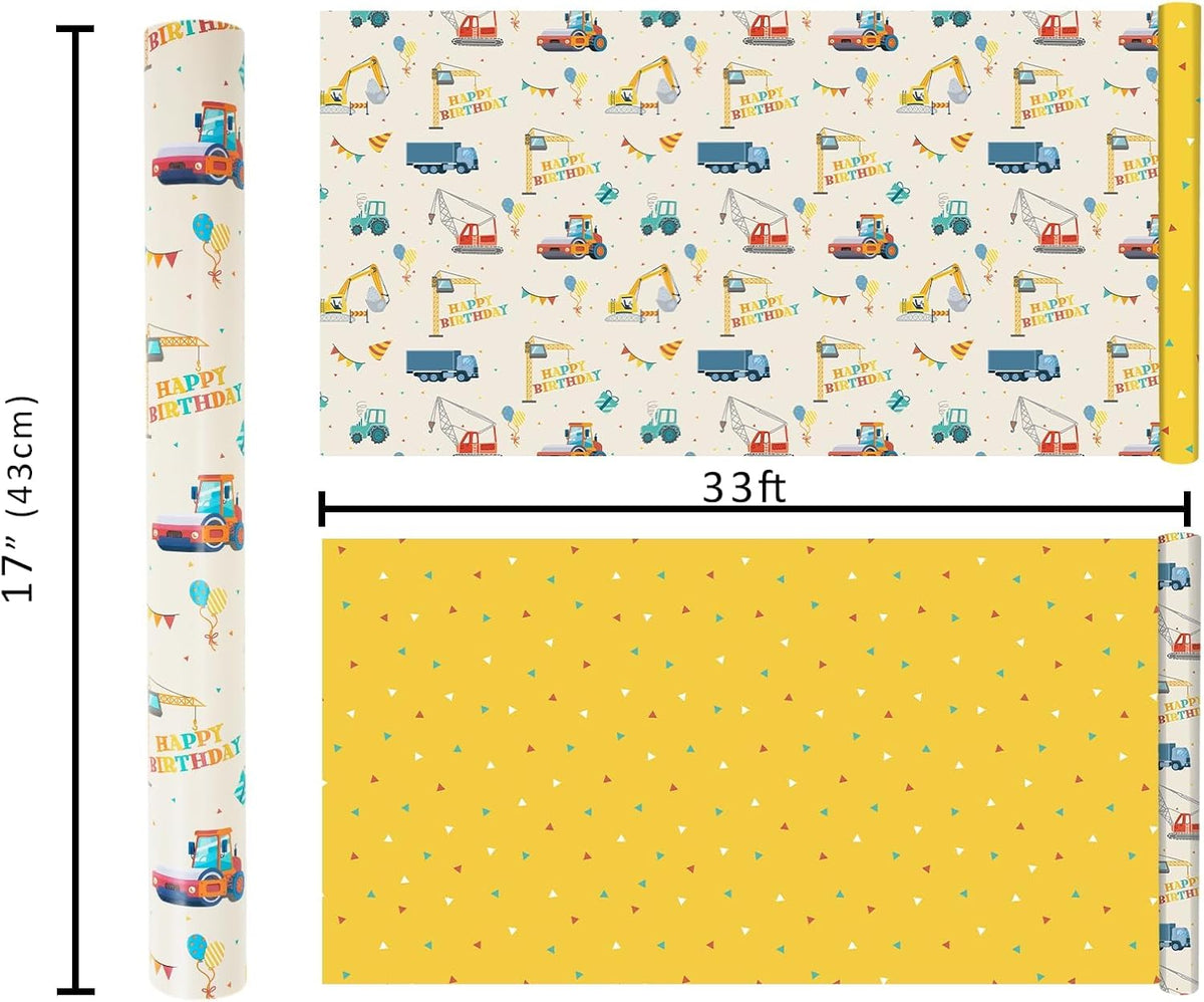 WRAPLA Colorful Wrapping Paper Roll - 17 Inches X 33 Feet (43cm X 10m) - Foil Happy Birthday and Cake Design Gift Wrap Stone Paper for Birthday, Baby Shower, Party, Holiday