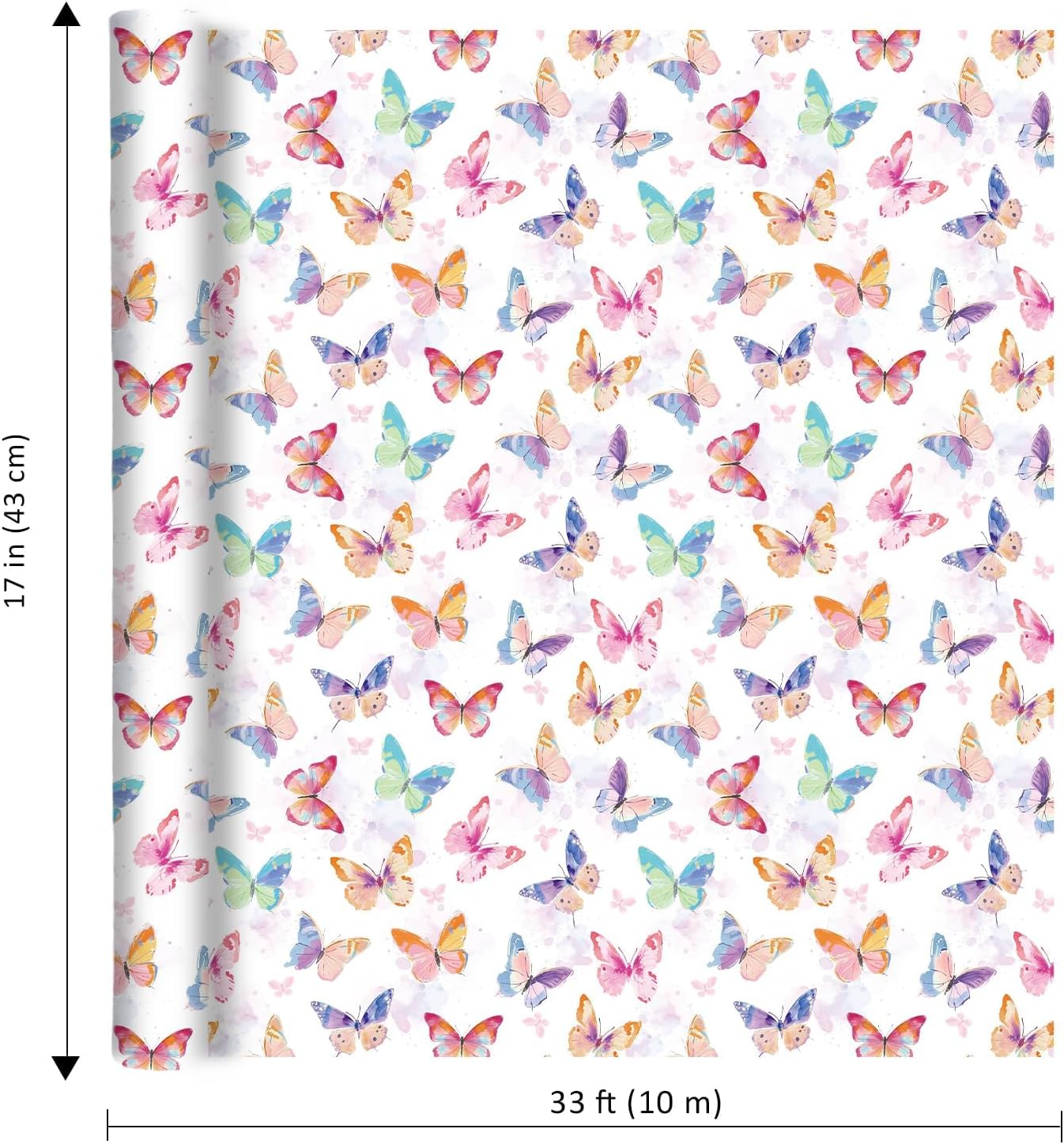 WRAPLA Butterfly Wrapping Paper for Girls Women Birthdays 43cm x 10m