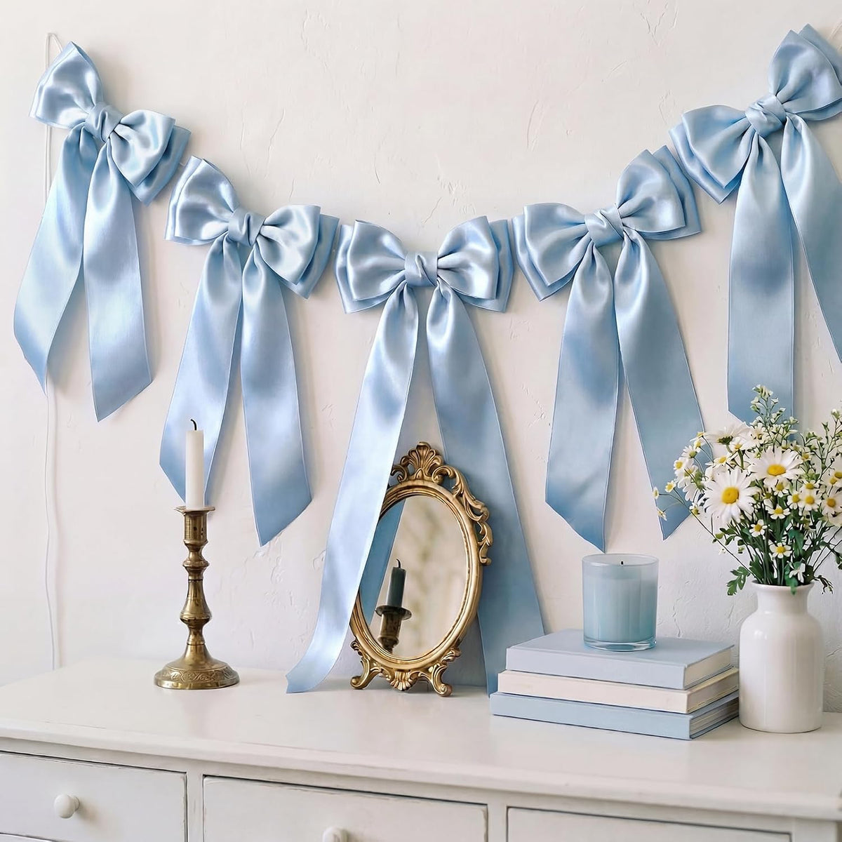 Light Blue Satin Ribbon 3 Inch 10 Yards Double Faced Luxury Baby Blue Silk Ribbon for Gift Wrapping Flower Bouquets Bow Christmas Wedding Party Decoration