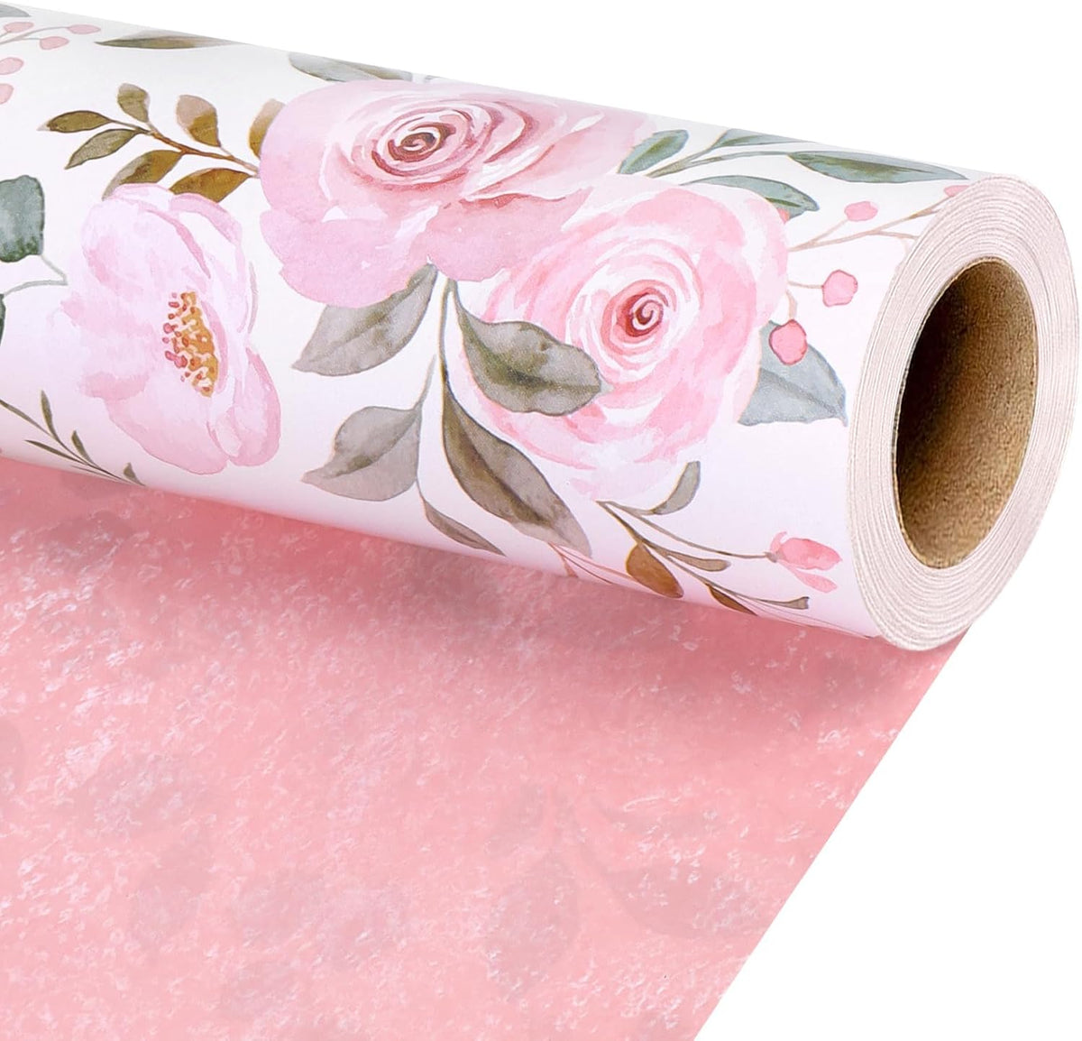 WRAPLA Reversible Wrapping Paper, Blue Floral Pearlescent Print 43cm x 10m