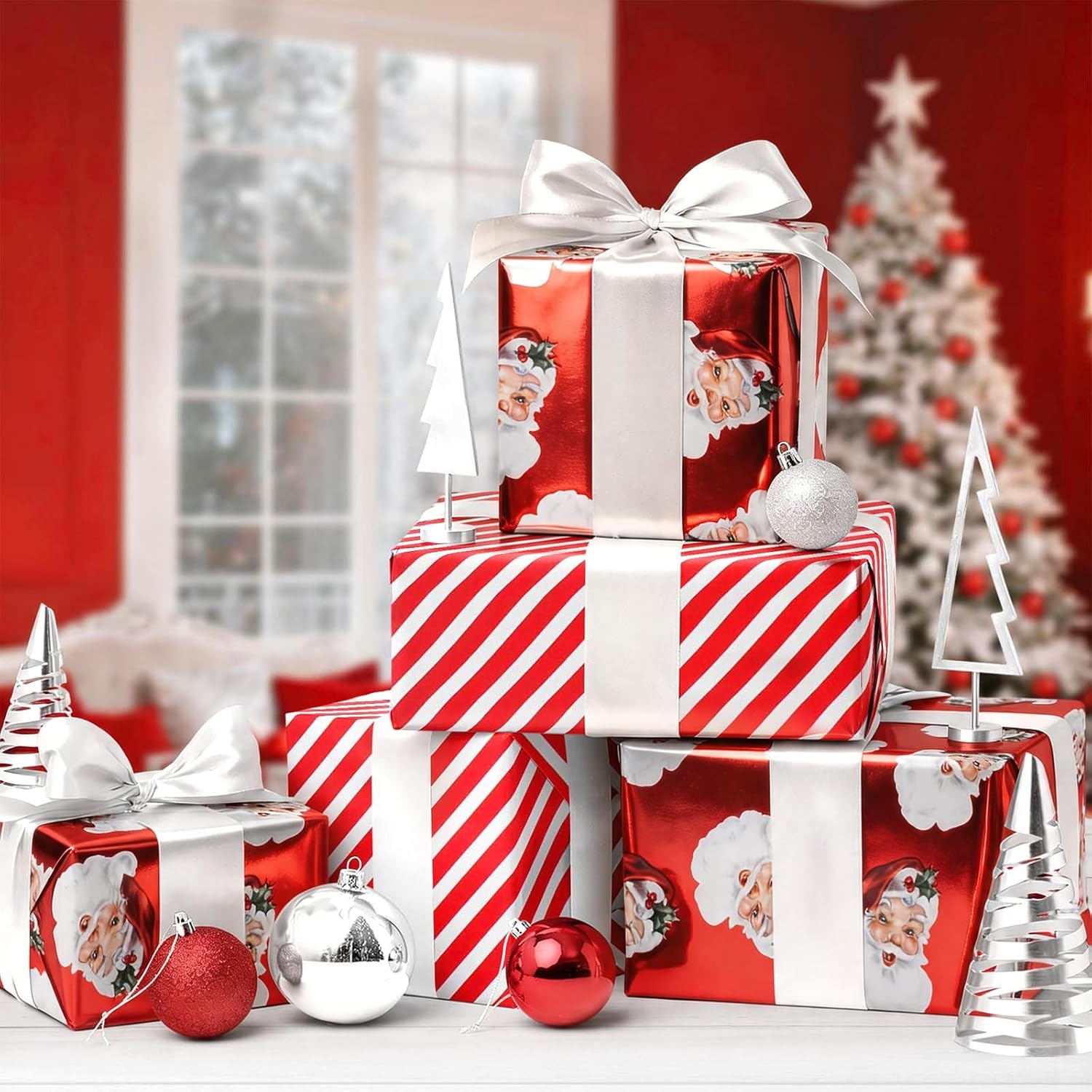 WRAPLA Reversible Christmas Wrapping Paper, Candy Cane Stripes 43cm x 10m