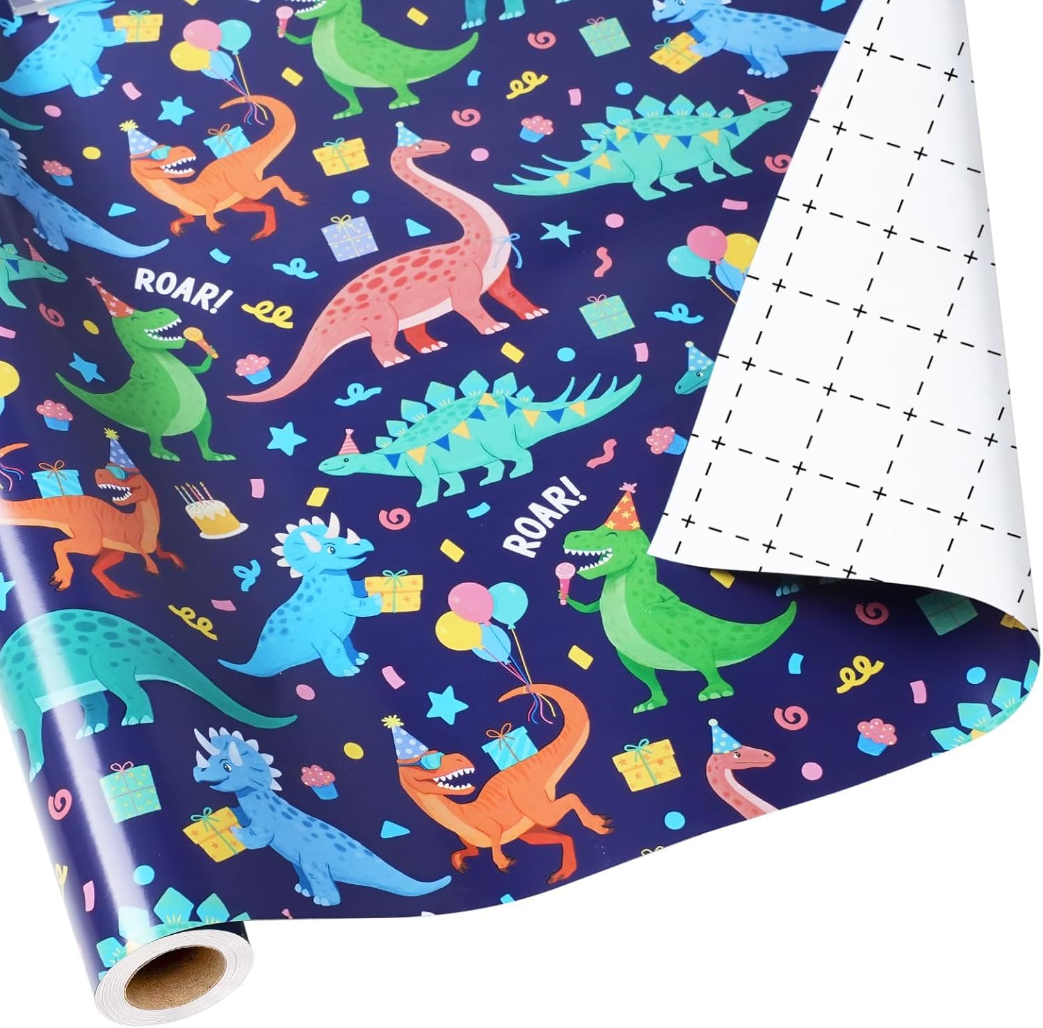 WRAPLA Colorful Wrapping Paper Roll - 17 Inches X 33 Feet (43cm X 10m) - Foil Happy Birthday and Cake Design Gift Wrap Stone Paper for Birthday, Baby Shower, Party, Holiday